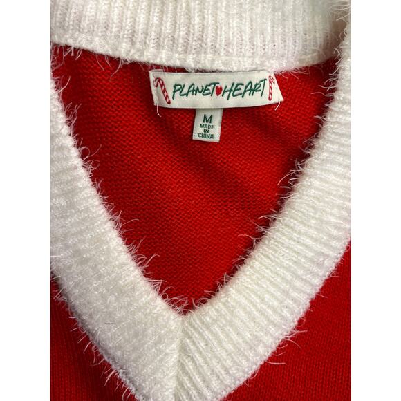 Planet Heart M Santa Sweater Dress Red White Striped Holiday Costume Pom Pom - Picture 3 of 7